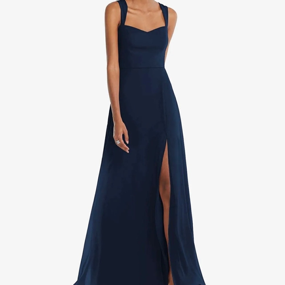 After Six Lux Chiffon Contoured Wide Strap Sweetheart Maxi Dress n Midnight Navy